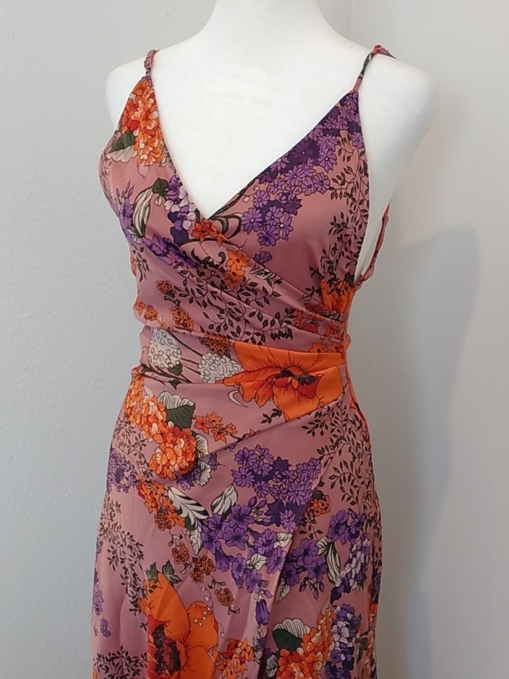 Urban Outfitters Mauve Floral Midi Dress, Orange & Purple Blooms Sexy Coquette - Picture 2 of 8